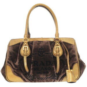 Prada velour lizard brown clasp handbag